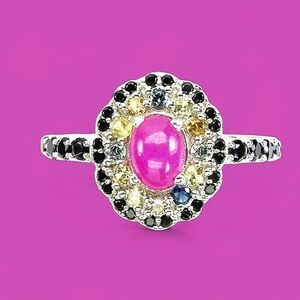 925 Sterling Silver Ring Sz 7.75 with Ruby 7x5mm, Sapphire, Spinel Gemstone